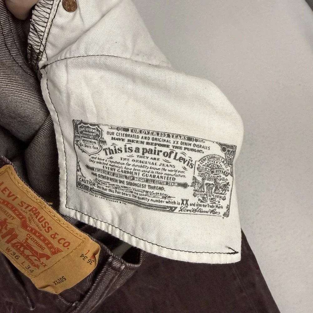 Vintage 90s Levis 501 XX Jeans Mens 36x34 Brown Plum Faded Button Fly Denim‎